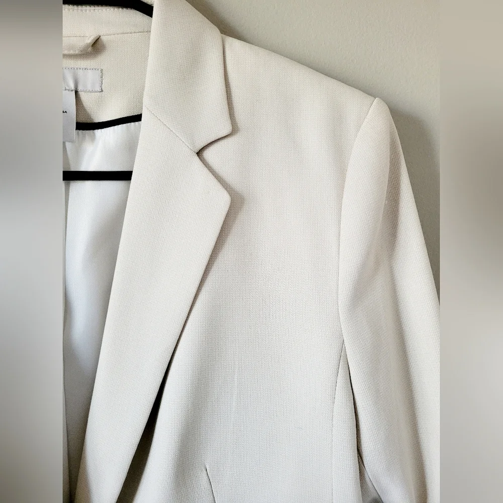 H&M Women's Fitted Blazer Ivory/Light Cream Woven Lined One Button New Medium - Picture 10 of 16